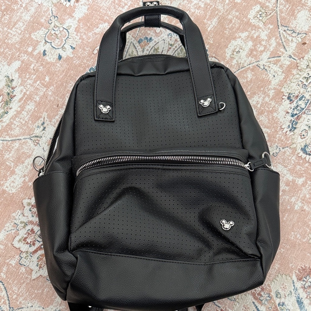 Disney Black Perforated Backpack with Silver Accents